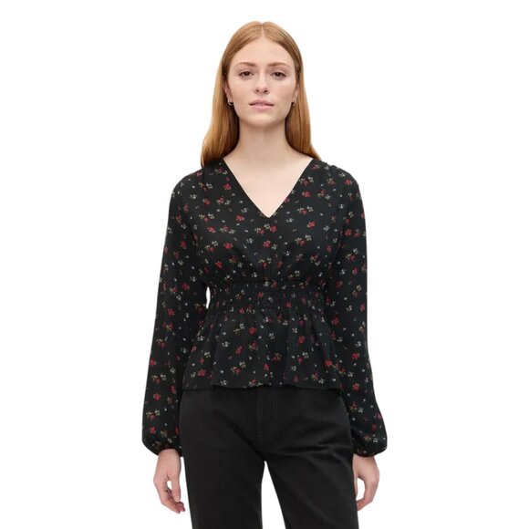 GAP Tops - GAP Peplum Ditsy Floral Print Top Black Women's Size Medium